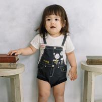 SNOOPY 半袖ボディスーツ サロペット風 スヌーピー ナチュラル&times;80cm