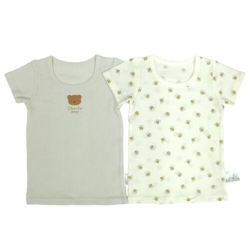 半袖シャツ肌着 2枚組 ワッフル くま&times;はち グレー&times;90cm ベビーザらス限定