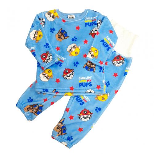 パウパトロール 長袖パジャマ ミンクフリース 総柄丸首 ブルー×110cm トイザらス限定