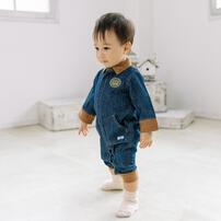 BUDDYLEE 長袖前開きロンパース 衿付き デニム×ニットコール ネイビー×80cm ベビーザらス限定