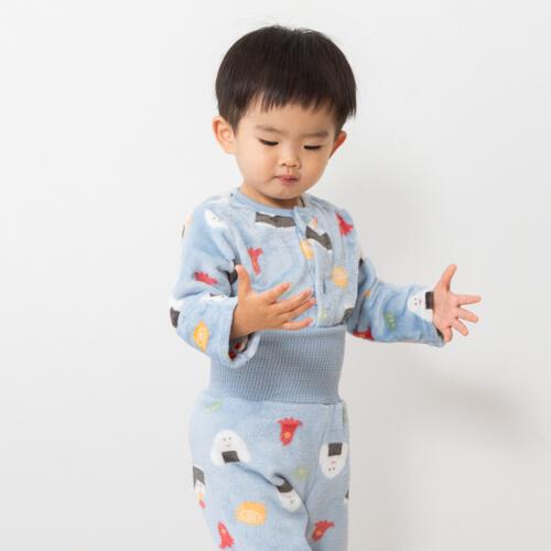 長袖腹巻パジャマ フリース おにぎり柄 ブルー×80cm ベビーザらス限定