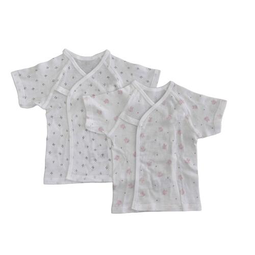 新生児肌着 短肌着 ２枚組 ハートウサギ×小花柄 ホワイト×50-60cm