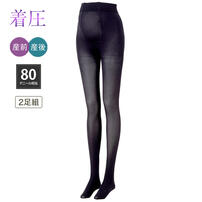 ウエストらくらく着圧タイツ 2足組 (ブラック×L-LL MU)