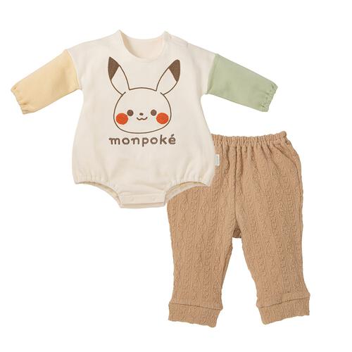 monpoke モンポケ 長袖ロンパース レギンス付き ナチュラル×70cm