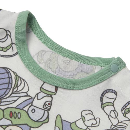 ディズニー トイストーリー 半袖ボディスーツ 総柄 バズ ホワイト&times;80cm