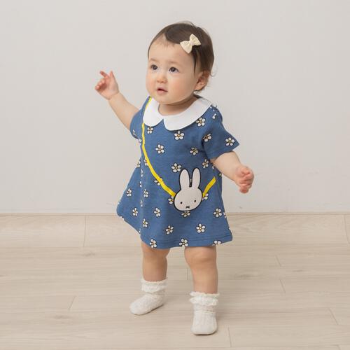 miffy ミッフィー 半袖ロンパース 総柄ハニカムメッシュ ブルー&times;80cm  ベビーザらス限定