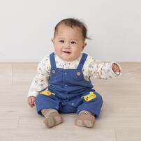 monpoke モンポケ 長袖ロンパース サロペット型 ブルー×70cm