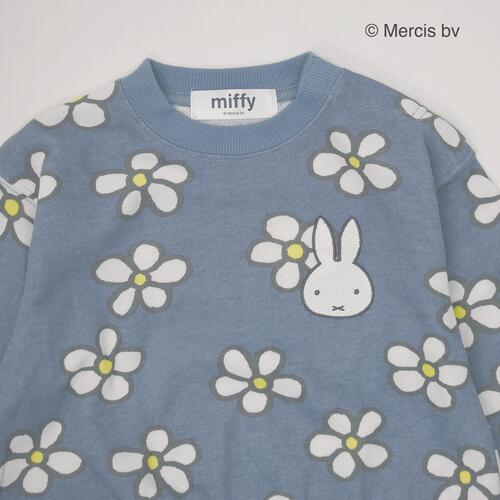 Miffy ミッフィー オハナソウガラプリントトレーナー ブルー×80cm