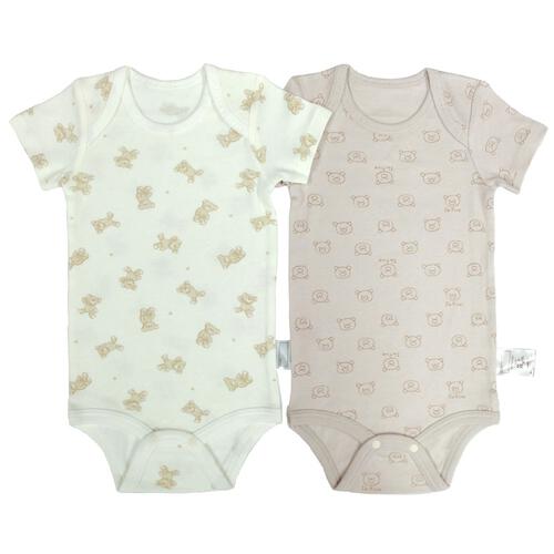 半袖ロンパース肌着 2枚組 保湿スムス くま ホワイト&times;80cm