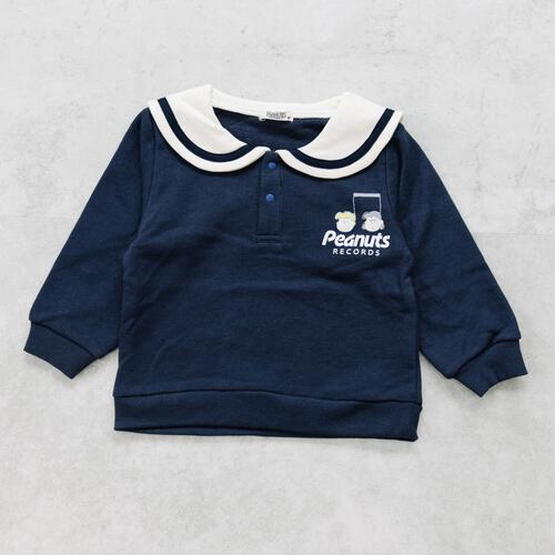 SNOOPY スヌーピー トレーナー 裏衿付き ネイビー×80cm