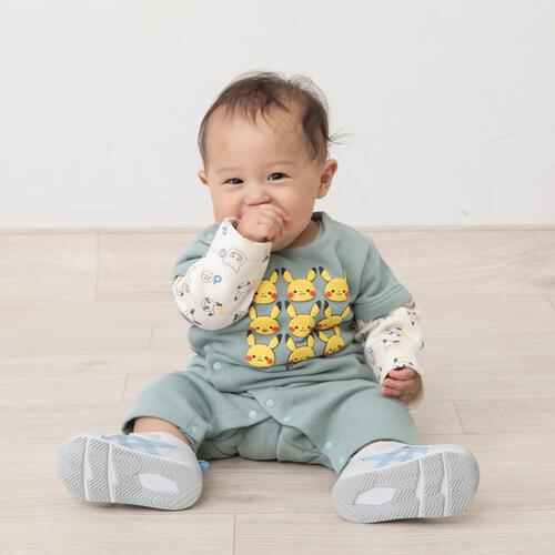 monpoke モンポケ 長袖ロンパース レイヤード調 グリーン×70cm