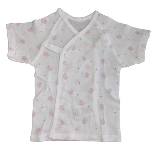 新生児肌着 短肌着 ２枚組 ハートウサギ×小花柄 ホワイト×50-60cm