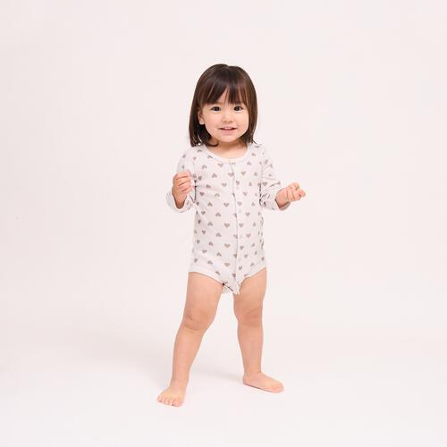長袖前開きロンパース肌着 2枚組 ワッフル ハート グレー×80cm ベビーザらス限定