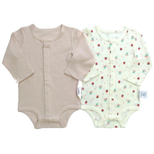 長袖前開きロンパース肌着 2枚組 ワッフル イチゴ ピンク×70cm ベビーザらス限定