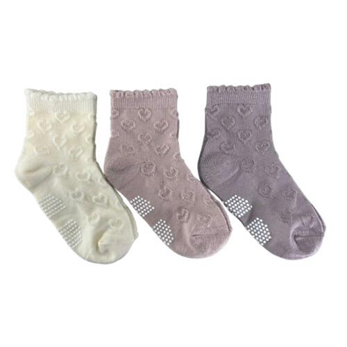 3Pハート柄 フロートロークルーソックス 13-18cm