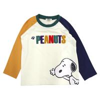 SNOOPY スヌーピー 長袖Tシャツ ラグラン 袖配色 ナチュラル×80cm