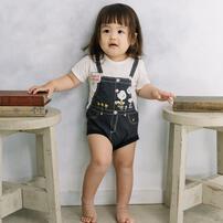 SNOOPY 半袖ボディスーツ サロペット風 スヌーピー ナチュラル&times;70cm