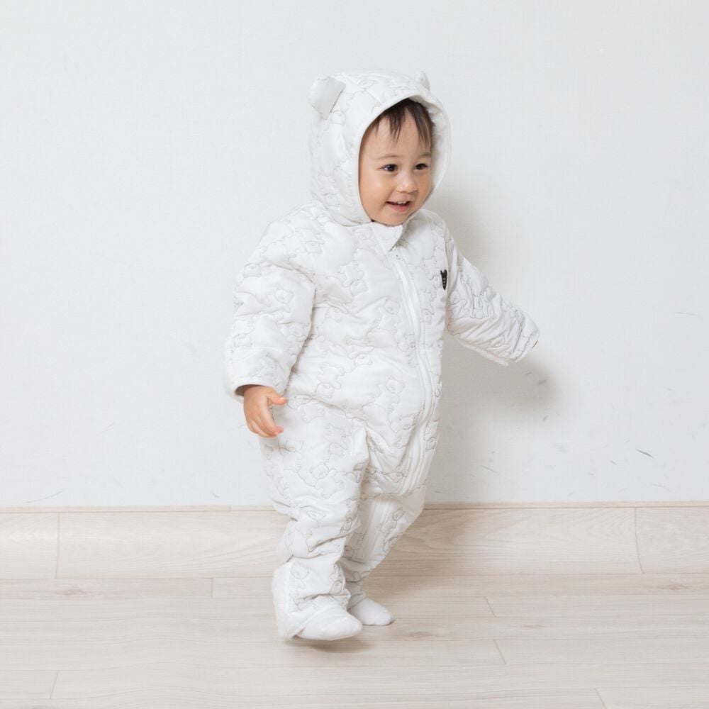 ジャンプスーツ くまみみ クマ柄 ホワイト×80cm | マタニティ・ベビー