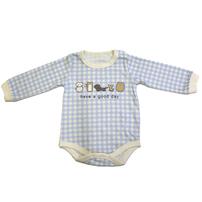 【ベビー×ペットコレクション】長袖ボディスーツ スタイ付き 格子柄 スムス イヌ ブルー×80cm