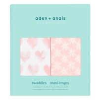 aden + anais エイデンアンドアネイ エッセンシャルズ スワドル2枚組 ピースオブマイハート(ピンク×フリー)