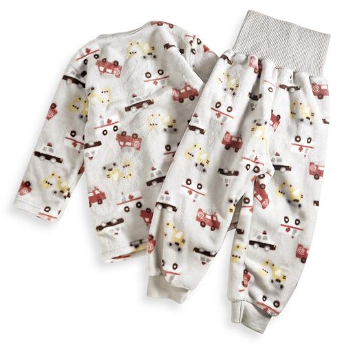 長袖腹巻パジャマ フリース 働く車柄 グレー×80cm