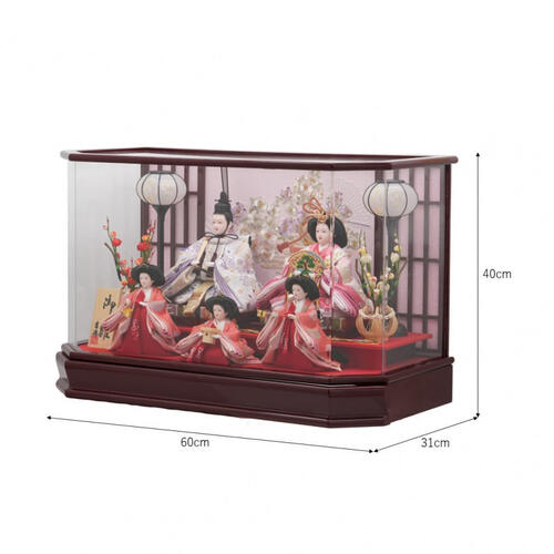 【雛人形】ケース飾り 五人飾り「格子に毬桜刺繍 六角アクリル」 (322988)ひな人形 おしゃれ トイザらス・ベビーザらス限定【メーカー直送】