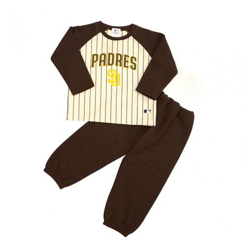 MLBパドレス 長袖パジャマ 裏綿ダイヤキルト 丸首 ブラック×90cm