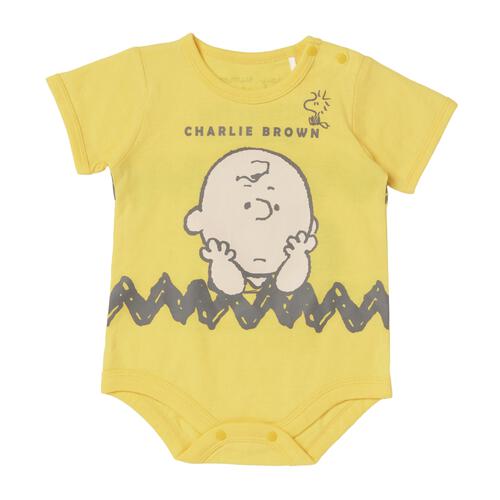 SNOOPY 半袖ボディスーツ ドッカン チャーリー イエロー&times;80cm