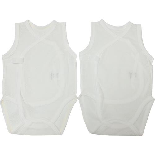 日本製 ノースリーブメッシュ打ち合わせロンパース２枚組 スナップタイプ イエロー×60-70cm