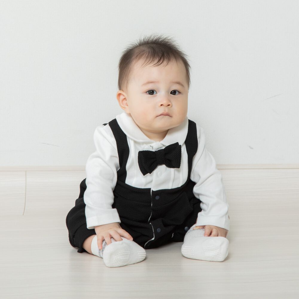 ベイビーさん専用 長袖フォーマルロンパス フォーマルニット 蝶ネクタイ付き(ブラック