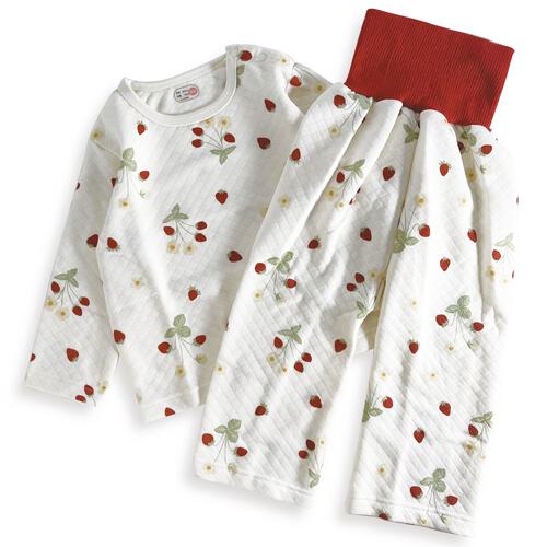 長袖腹巻付きパジャマ ニットキルト イチゴ柄 レッド×90cm ベビーザらス限定