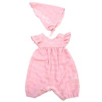 FirstCloset 半袖ロンパース 先染めチェック バブーシュカ付き ピンク&times;70cm