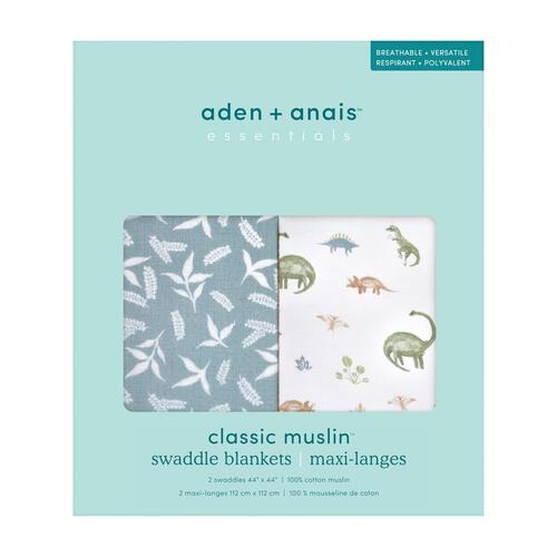 ADEN+ANAIS エイデンアンドアネイ エッセンシャルズ スワドル2枚入りディノジャングル(ダークグリーン×フリー)