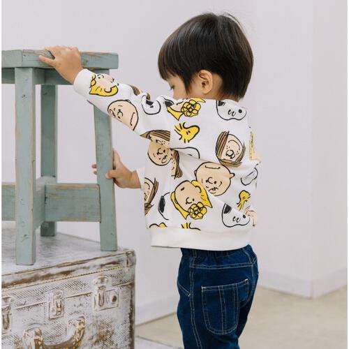 SNOOPY スヌーピー 長袖デイリートレーナー 起毛 総柄 ナチュラル×90cm ベビーザらス限定
