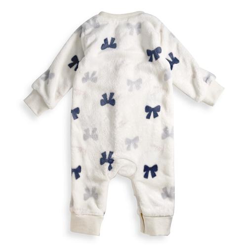 長袖カバーオール フリース リボン柄 グレー×70cm