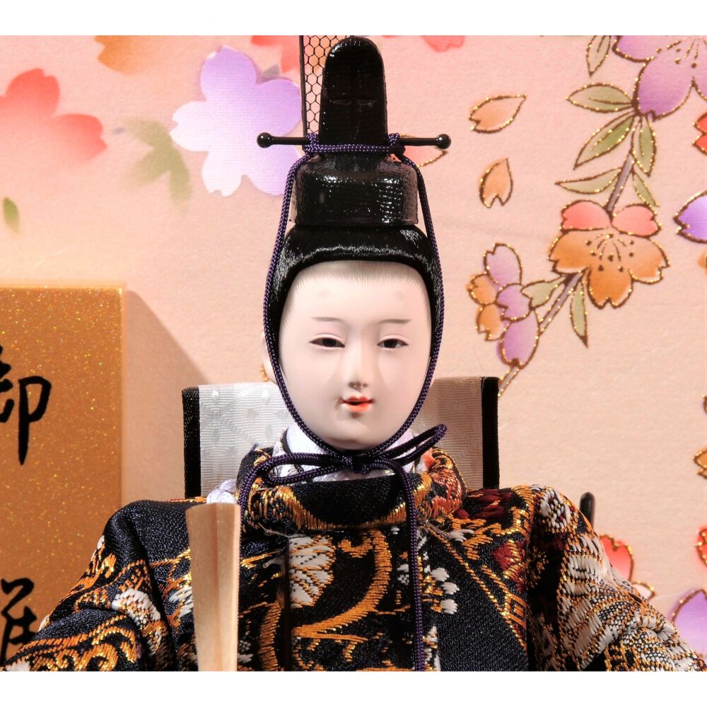 雛人形】ケース飾り 五人飾り「金彩枝桜丸形黒塗アクリル」 (322507