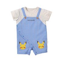 monpoke モンポケ 半袖ロンパース ギンガムチェック サロペット型 ブルー&times;80cm ベビーザらス限定 赤ちゃん 出産準備 出産祝い ベビー服 子供服