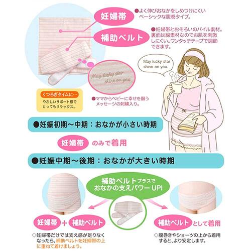 犬印ふわふわパイルボーダー妊婦帯（サックス×M）