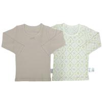 長袖シャツ肌着 2枚組 テレコ くまうさぎ ピンク&times;80cm