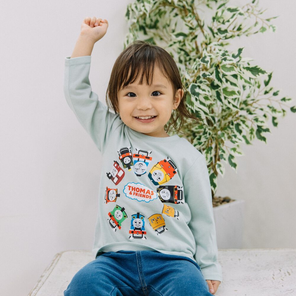 THOMAS トーマス 長袖Tシャツ 天竺 集合 ミント×100cm ベビーザらス