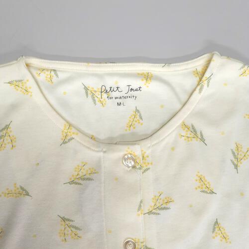 Petit jouet for maternity プティジョエット 長袖ウエスト切替パジャマ 腹巻レギンス スムース ミモザ柄(ナチュラル&times;L-LL) マタニティ プレママ 出産準備