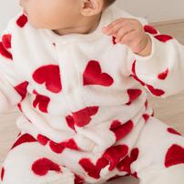 長袖カバーオール フリース ハート柄 レッド×70cm