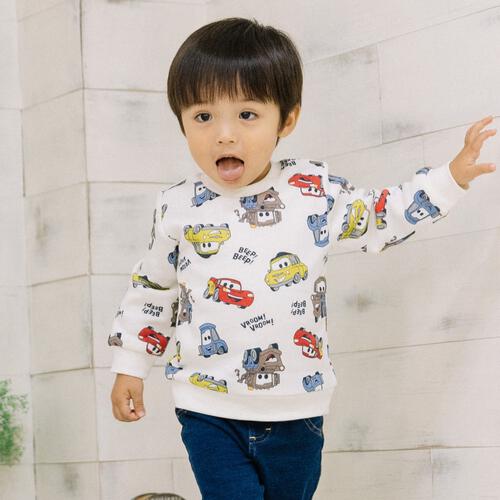 Disney ディズニー カーズ 長袖デイリートレーナー 起毛 総柄 ナチュラル×95cm ベビーザらス限定