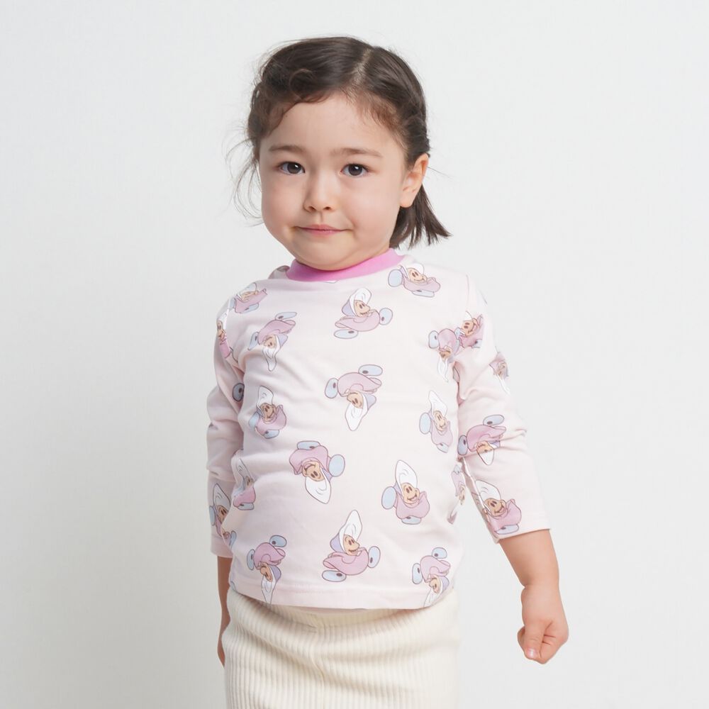 Disney ディズニー ヤングオイスター 長袖Tシャツ 天竺 総柄 ピンク