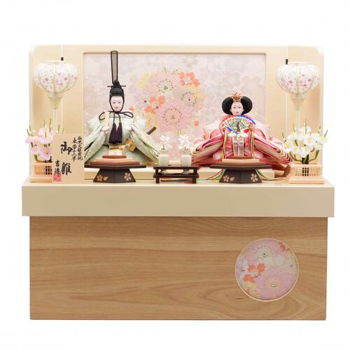 【雛人形】収納飾り 親王飾り「桜クリスタル木目調」(605879)ひな人形 ひな祭り お雛様 おしゃれ モダン 木目 コードレスLED【メーカー直送】