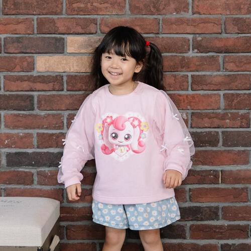 シークレット キャッチ！ティニピン 裏毛長袖トレーナー 袖チュール付き ピンク×100cm