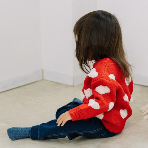 RAT-A-TATR ラッタッター ケーブルニット ループ編み柄 ハート レッド&times;90cm