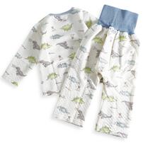 長袖腹巻付きパジャマ ニットキルト 恐竜柄 アイボリー&times;80cm ベビーザらス限定
