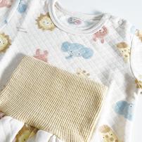 長袖腹巻付きパジャマ ニットキルト アニマル柄 アイボリー×90cm ベビーザらス限定