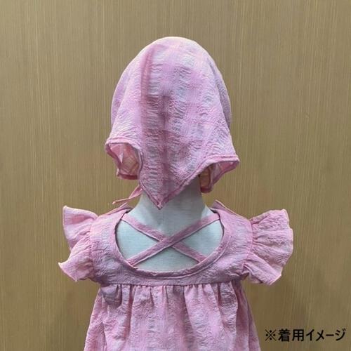 FirstCloset 半袖ロンパース 先染めチェック バブーシュカ付き ピンク&times;70cm